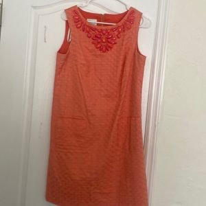 Donna Morgan Womens Coral Shift Dress Beaded Neckline Size 8